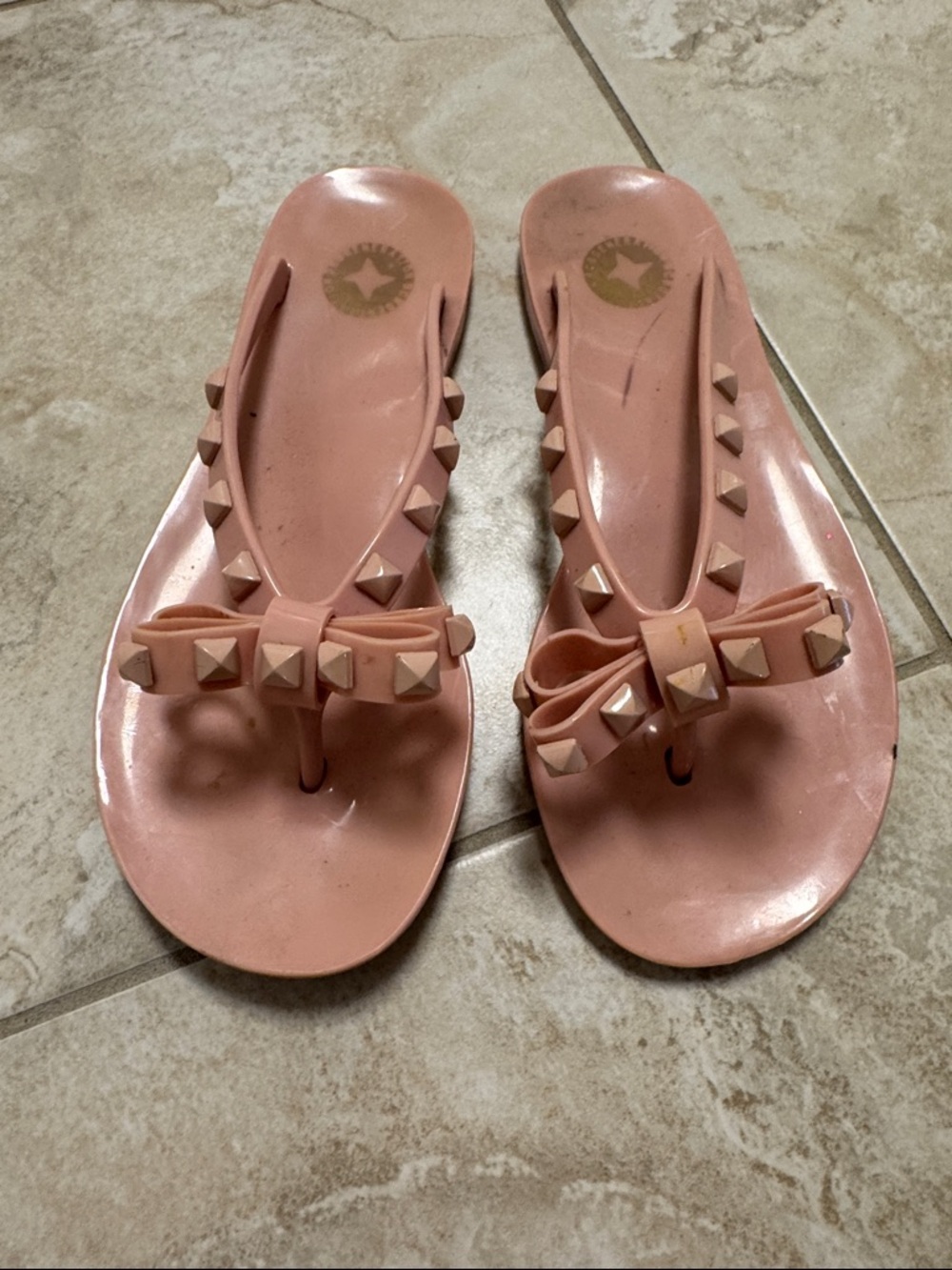 BCBGeneration Pink Studded Bow Jelly Sandals